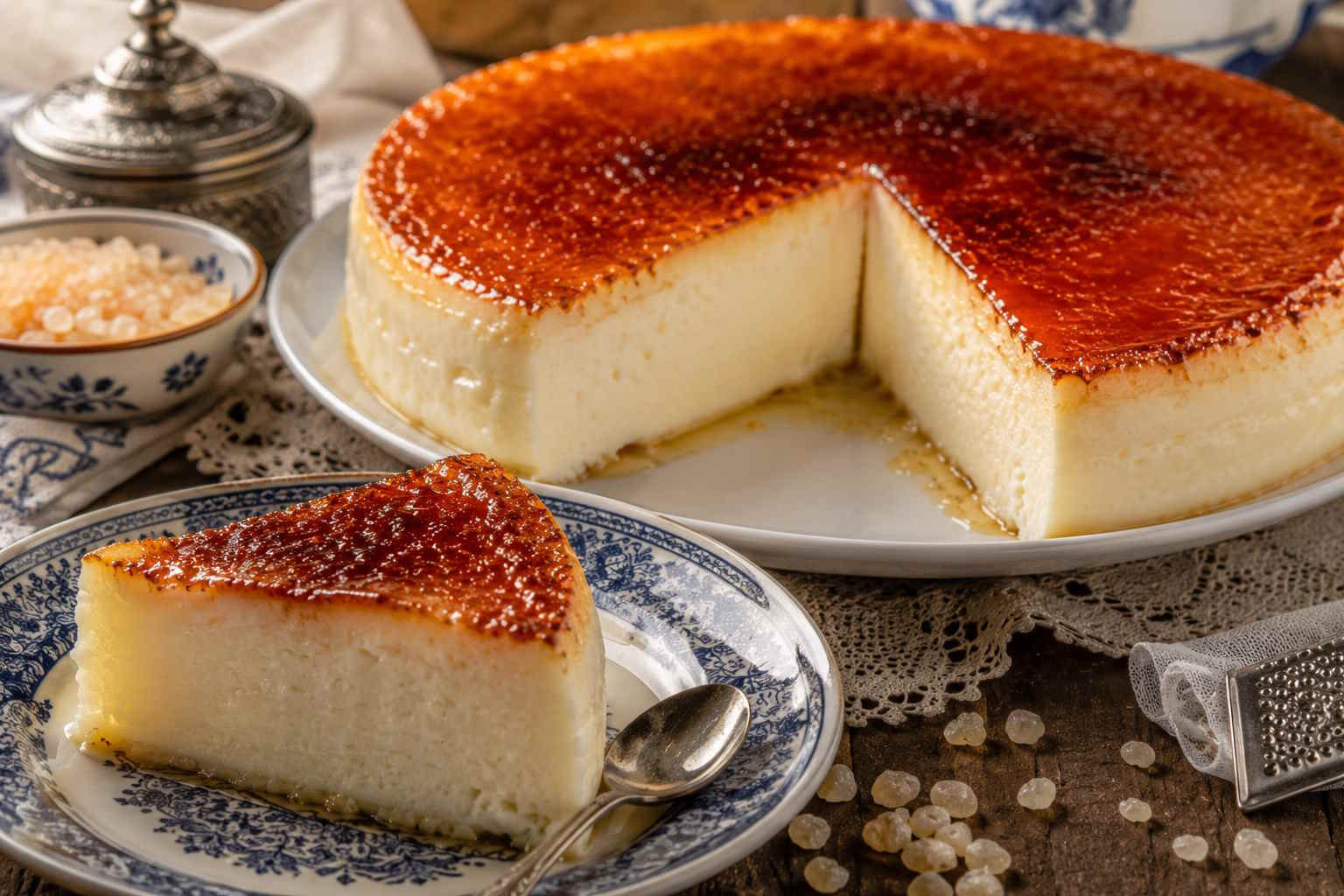 Traditional Kazan Dibi milk pudding with Chios mastic and caramelized surface